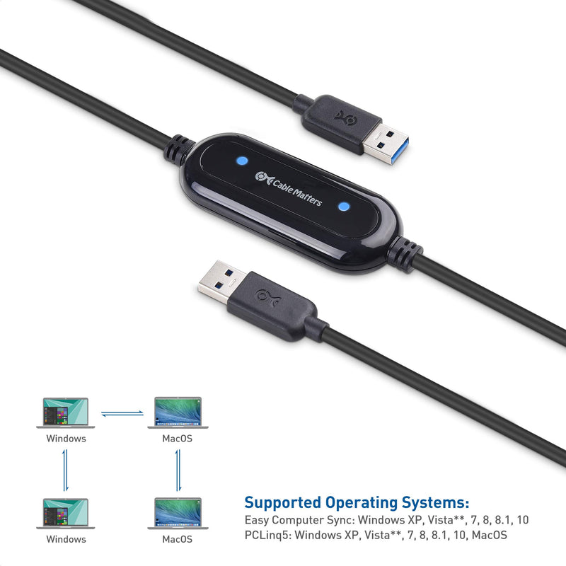  [AUSTRALIA] - Cable Matters USB 3.0 Data Transfer Cable PC to PC for Windows and Mac Computer in 6.6 ft - PClinq5 and Bravura Easy Computer Sync Included - Compatible with PCMover for Windows System Migration