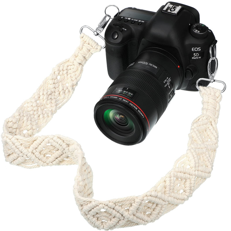  [AUSTRALIA] - Macrame Camera Strap Bag Shoulder Strap Woven Natural Cotton Cord Bag Strap for Women, Men White 31.5 x 1.5 Inches