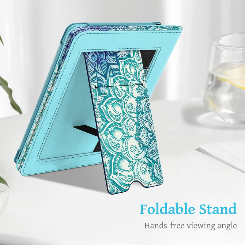  [AUSTRALIA] - Fintie Stand Case for 6.8" Kindle Paperwhite (11th Generation-2021) and Kindle Paperwhite Signature Edition - Premium PU Leather Sleeve Cover with Card Slot and Hand Strap, Emerald Illusions Z-Emerald Illusions