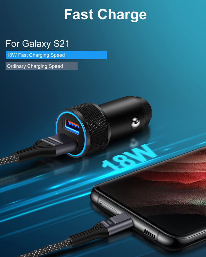 Car Charger, Power-7 18W Fast Charging AL Metal Dual Port USB Car Adapter with 3FT Braided Type C Charger Cable for Samsung Galaxy S21 S20 S10 S9 Plus Note 20 10 9 A71 A51 A20 J7 - LeoForward Australia