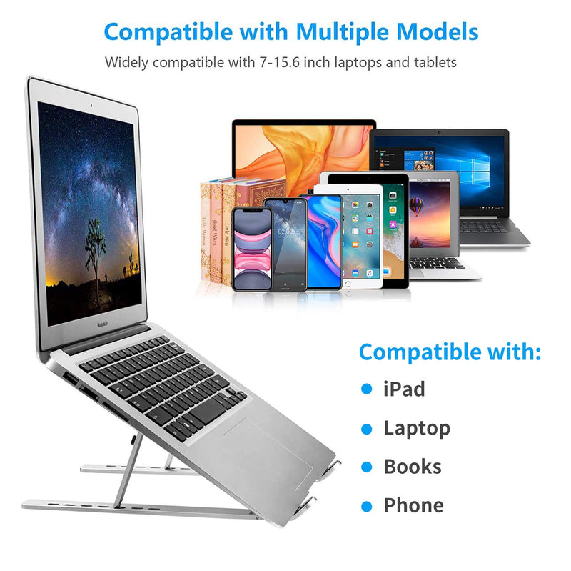  [AUSTRALIA] - Laptop Stand, Laptop Holder Riser Computer Stand, Adjustable Aluminum Foldable Portable Notebook Stand, Compatible with MacBook Air Pro, HP, Lenovo, Dell, More 10-15.6” Laptops and Tablets (Silver)