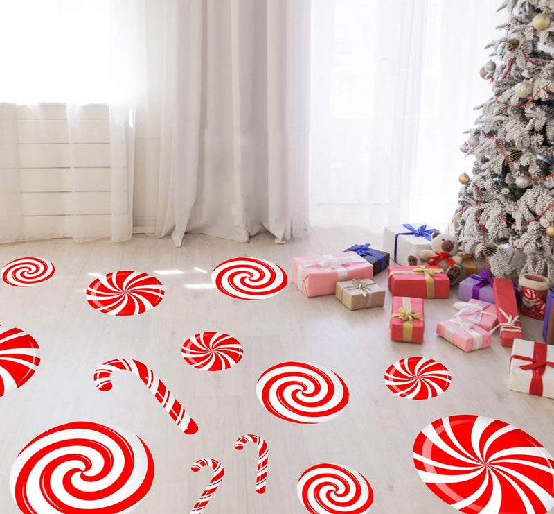  [AUSTRALIA] - CIOEY Peppermint Floor Decals 24 Pieces Large Stickers for Christmas Candy Land Party Decorations, Store Decor Floor Windows Walls Winter Holiday Decoration Supplies, Red and White