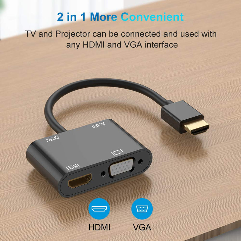  [AUSTRALIA] - Aorz HDMI to VGA HDMI Adapter, HDMI to Dual HDMI VGA Splitter Converter（Dual Display at Same Time VGA to HDMI VGA Adapter with Charging Cable and Audio Cable for PC, Laptop, Ultrabook, Raspberry Pi…