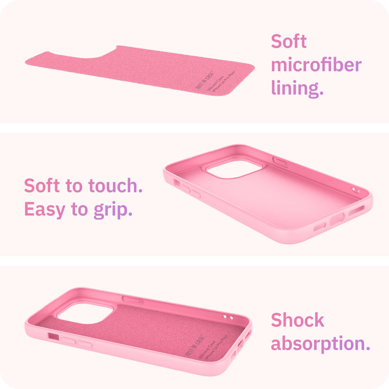  [AUSTRALIA] - JIC-Bundle - (for iPhone 14 Pro Max) - Soft Silicone Case + 2 Screen Protectors + Screen Polishing Cloth - Peach Pink