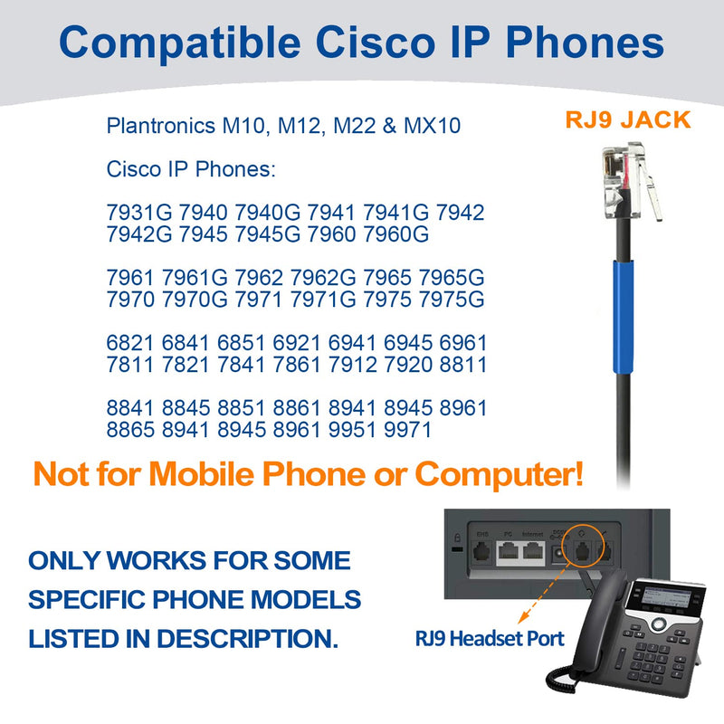  [AUSTRALIA] - Phone Headset with Microphone Noise Cancelling and Quick Disconnect Cord, RJ9 Telephone Headsets Compatible with Cisco IP Phones 6851 7821 7841 7861 7941 7942 7945 7962 7965 8811 8841 8845 8851 8861 Black