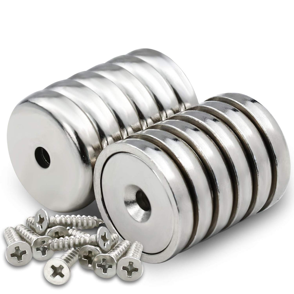  [AUSTRALIA] - DIYMAG Neodymium Round Base Cup Magnet,60LBS Strong Rare Earth Magnets with Heavy Duty Countersunk Hole and Stainless Screws for Refrigerator Magnets,Office,Craft,etc-Dia 0.98 inch-Pack of 12 Round Base Cup Magnet 12P