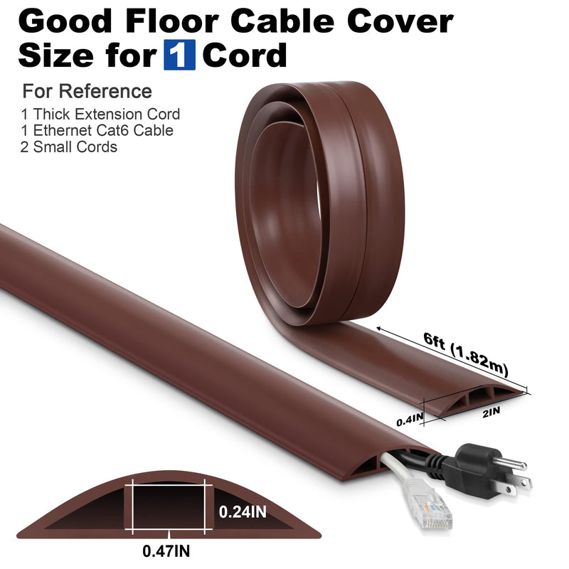  [AUSTRALIA] - 6FT Cord Cover Floor, Brown Cord Hider Floor, Extension Cable Cover Power Cord Protector Floor, Cable Management Hide Cords on Floor- Soft PVC Wire Covers - Cord Cavity: 0.47" (W) x 0.24" (H) 6 feet