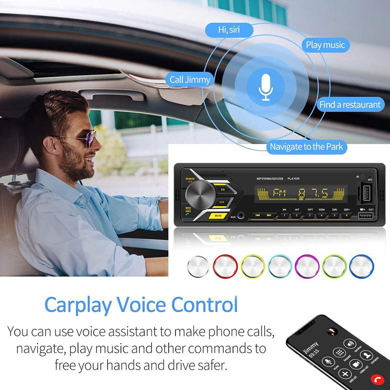 Single Din Car Stereo Bluetooth, 7 Color Car Radio Receiver with USB, MP3 Player/FM/WMA/TF/AUX-in, Hands-Free Calling, Wireless Remote Control - LeoForward Australia