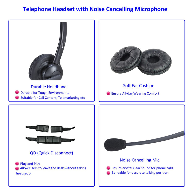  [AUSTRALIA] - 2.5mm Phone Headset for Office Landline Corded Telephone Headset with Noise Cancelling Microphone Wired Call Center Headphones for Panasonic KX-TGEA20 KX-TCA430 KX-TGE433 Cisco 303G 508G Uniden Vtech