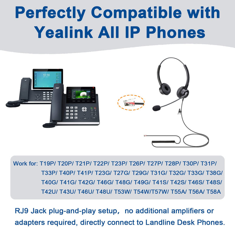  [AUSTRALIA] - RJ9 Phone Headset for Office Phone with Noise Cancelling Microphone, Binaural Telephone Headsets Work for Yealink T21P T23G T27G T29G T33G T41P T41S T46S T46G T48S T53W Avaya 9608 9611 9630 J169 J179 Black