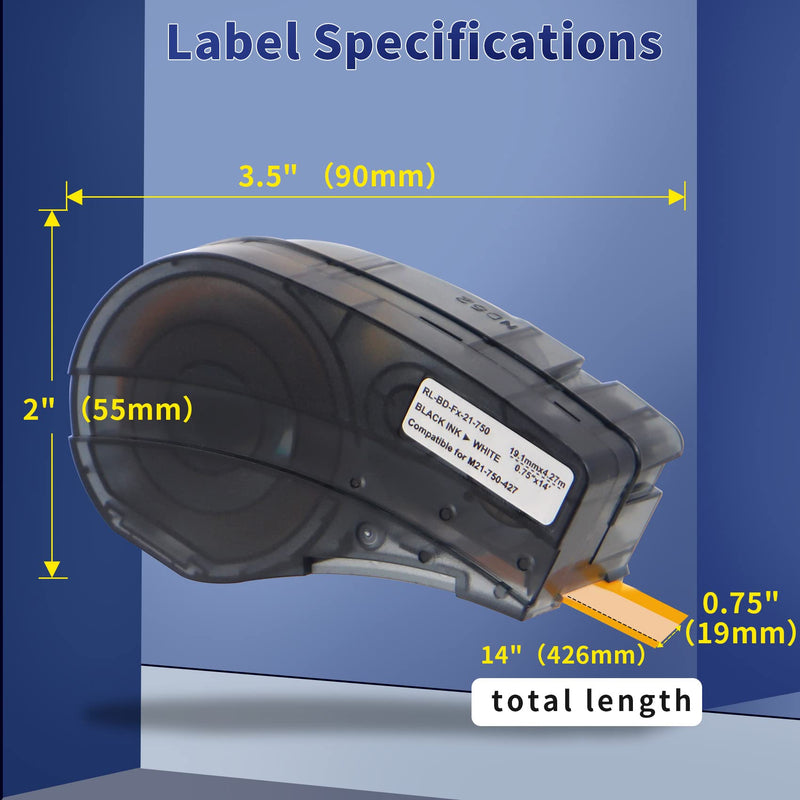  [AUSTRALIA] - 3/4" Vinyl Label Replacement M21-750-427 Label, Compatible with BMP21-PLUS and BMP21-LAB Label Printers,for Lab Labels, Wire Cable, Electrical Panels, Black on White ,0.75" Width,14' Length
