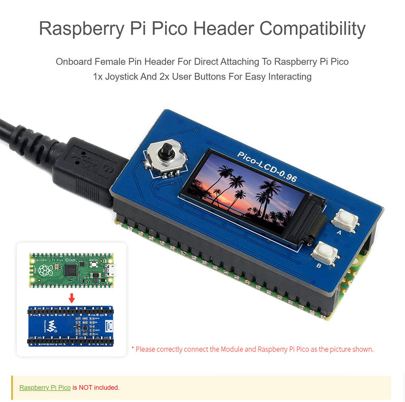  [AUSTRALIA] - waveshare 0.96 inch LCD Display for Raspberry Pi Pico, 65K Colors Display Module, IPS Screen, 160×80 Pixels, Embedded ST7735S Driver, Using SPI Bus, Compatible with Raspberry Pi Pico Header 0.96inch IPS LCD for Pico