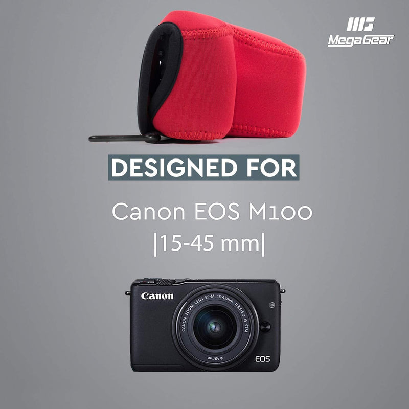  [AUSTRALIA] - MegaGear Canon EOS M100, M200 (15-45mm) Ultra Light Neoprene Camera Case, with Carabiner - Red - MG1322