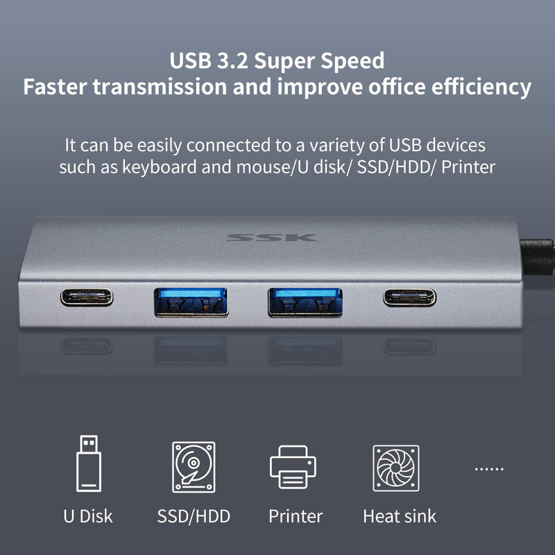SSK USB C 10Gbps Hub, 4-in-1 SuperSpeed USB 10Gbps Type C Multiport Adapter with 2 USB C 2 USB A 3.1/3.2 Gen2 10Gbps Ports,USB C Dock for iMac/MacBook/Pro/Air/Surface Pro and More Type C Devices - LeoForward Australia