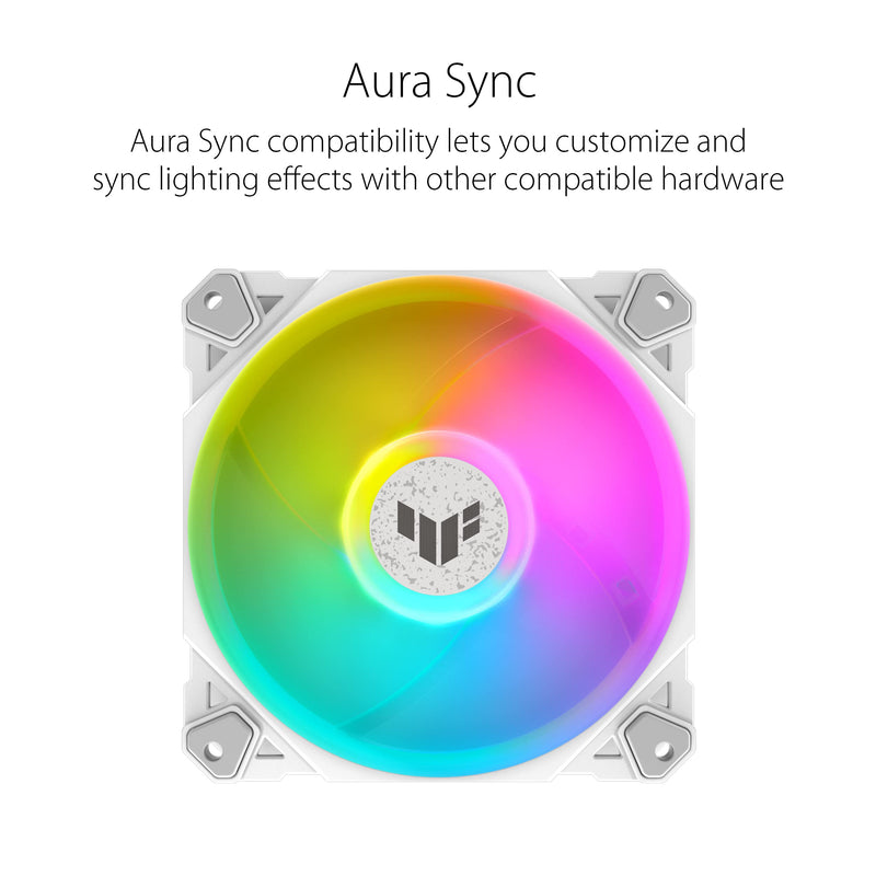  [AUSTRALIA] - ASUS TUF Gaming TF120 ARGB White Edition Chassis Fan 3-Pin Customizable LEDs Blade, Advanced Fluid Dynamic Bearing