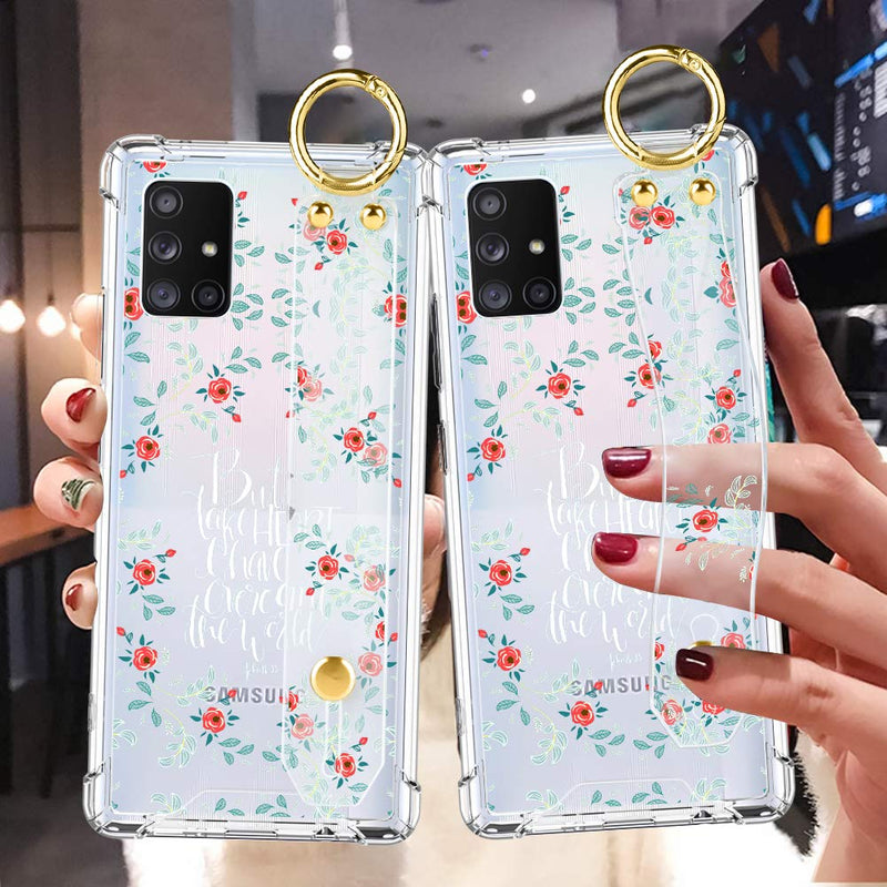 AIGOMARA Samsung Galaxy A51 5G Case 6.5 Inch (Not Fit A51 4G Version) Bible Flower Floral Clear Wristband Holder Design Four-Corners Shockproof Protection Cover with Kickstand for Samsung A51 5G - LeoForward Australia
