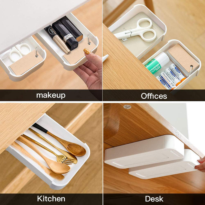 Under Desk Drawer, 3 Pcs Desk Drawer, White Self-Stick Under Desk Storage, Pop-up Hiding Tray Drawer Organizer for Pens Pencils Phones Paperclips, Mini Desk Organizer for Office, School, Home - LeoForward Australia