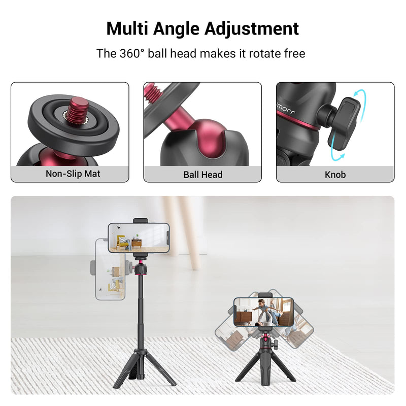  [AUSTRALIA] - simorr Phone Tripod Stand with Universal Clip, Tabletop Mini Tripod Extendable Handle Selfie Stick Phone Cold Shoe Mount Vlog Kits for Sony for iPhone for Gopro Camera for Vlogging Black 3512 Tabletop Mini Tripod 3512