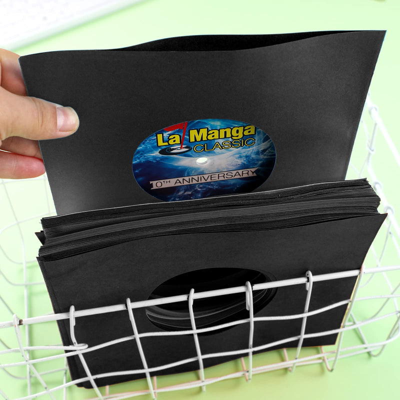  [AUSTRALIA] - Eaasty 50 Pieces Paper Vinyl Record Sleeves 45 RPM Protection Paper Covers for Singles Records Square Record Sleeves Outer Album Covers Vinyl Jacket Covers with Holes for Storage (Black, 7.3 Inch)