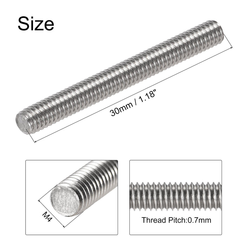  [AUSTRALIA] - uxcell 50Pcs M4 x 30mm Fully Threaded Rod 304 Stainless Steel Right Hand Threads,M4-0.7 Thread Pitch