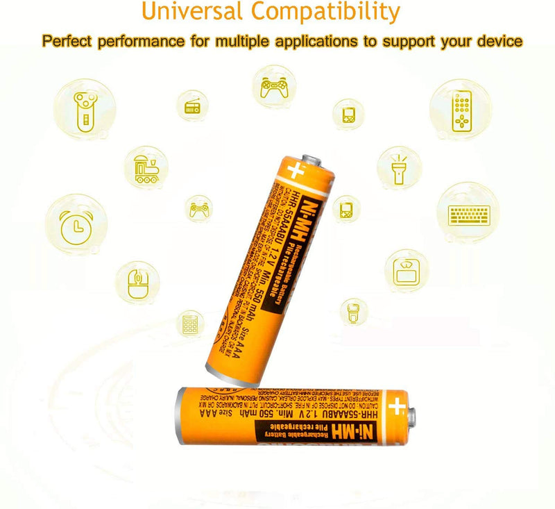 6 Pack HHR-55AAABU NI-MH Rechargeable Battery for Panasonic 1.2V 550mAh AAA Battery for Cordless Phones - LeoForward Australia