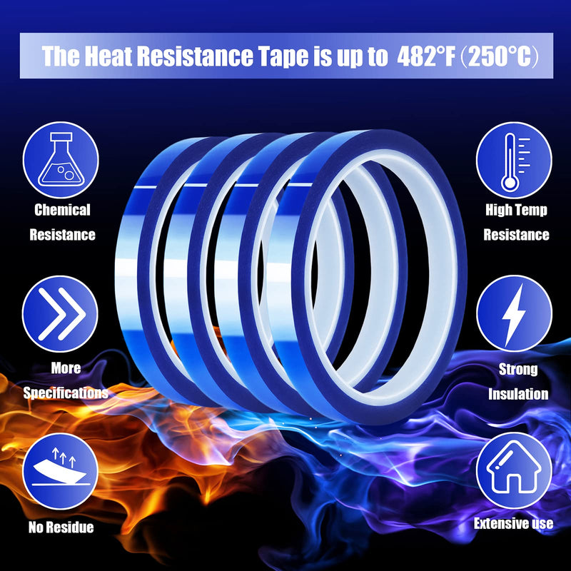  [AUSTRALIA] - 4 Rolls 10mm x33m(108ft) Blue Heat Tape High Temperature Heat Resistant Tape Heat Transfer Tape for Heat Sublimation Press No Residue and Heat Transfer Vinyl 4 ROLLS 10MM