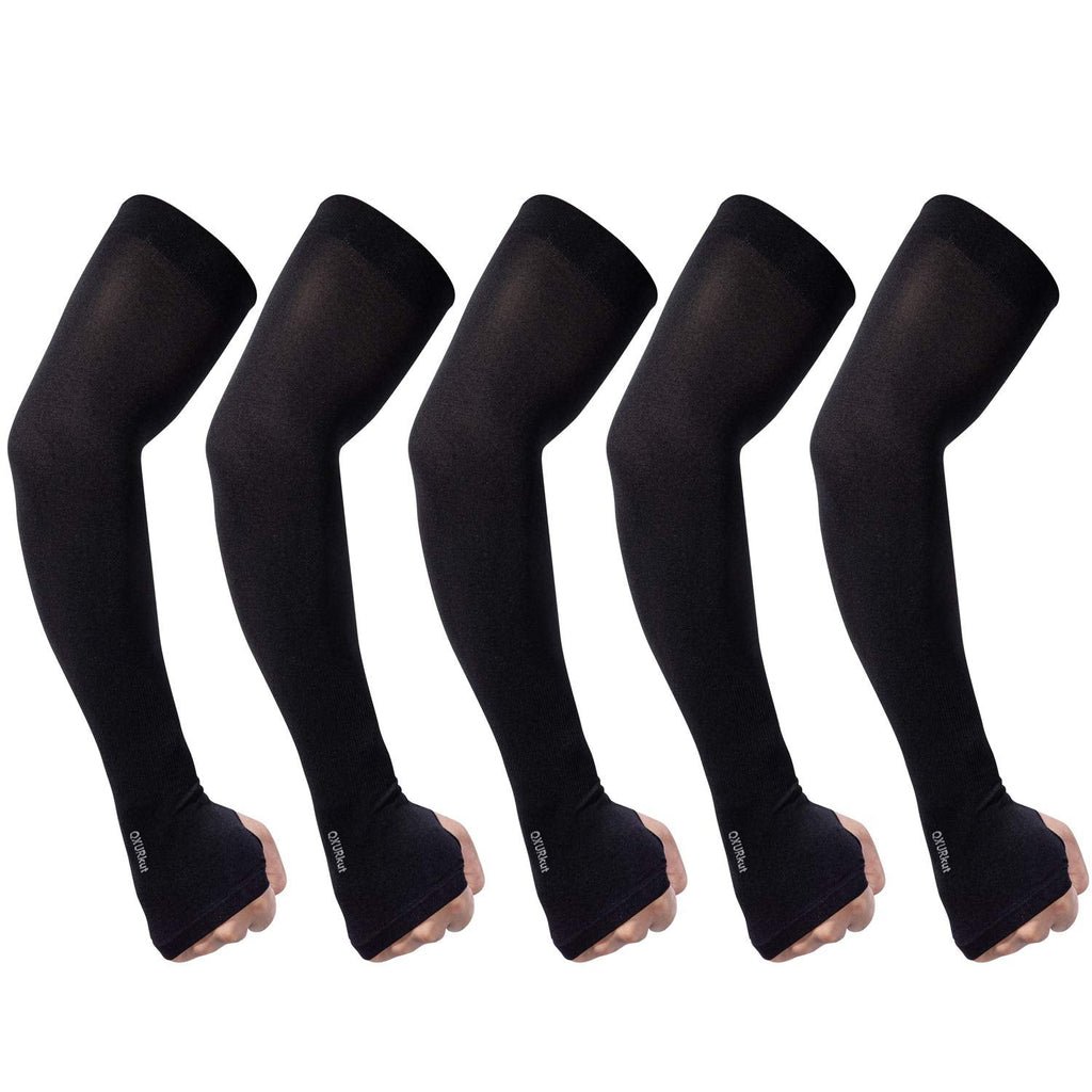  [AUSTRALIA] - 5 Pairs Black Cooling Sun UV Protection Arm Sleeve Cover with Thumb Hole for Men Women Outdoor