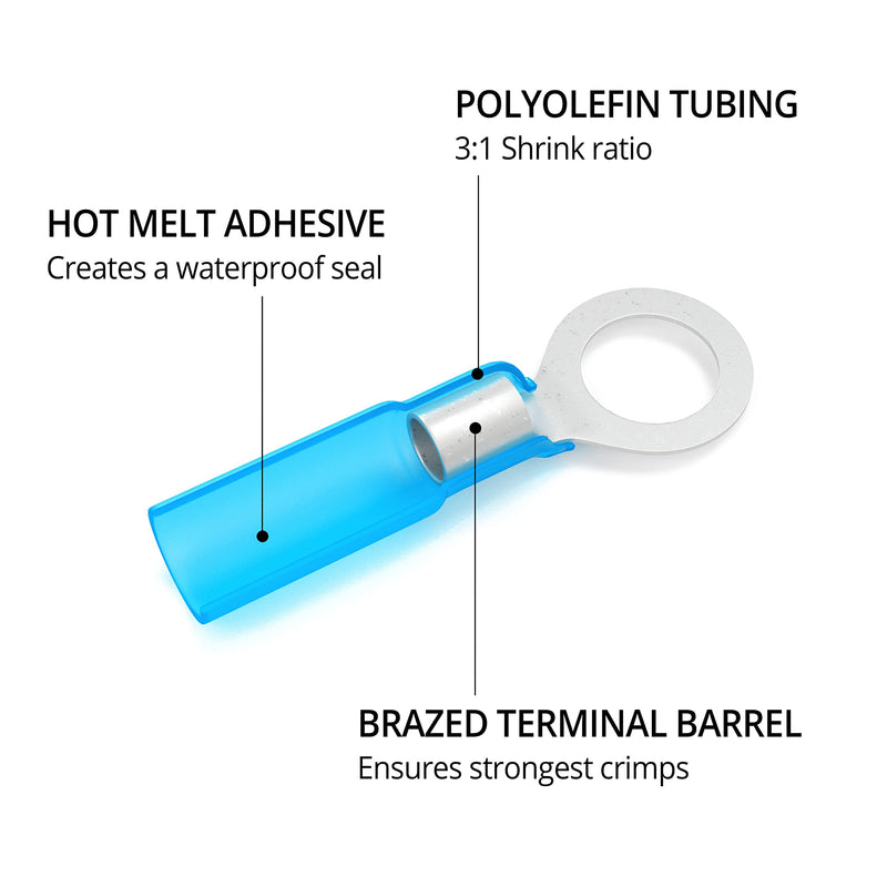  [AUSTRALIA] - Wirefy 130 PCS Heat Shrink Ring Terminals #10 - Marine Grade Ring Connectors - Eyelet Wire Connectors - Blue 16-14 AWG Ring #10 Blue 16-14 Gauge