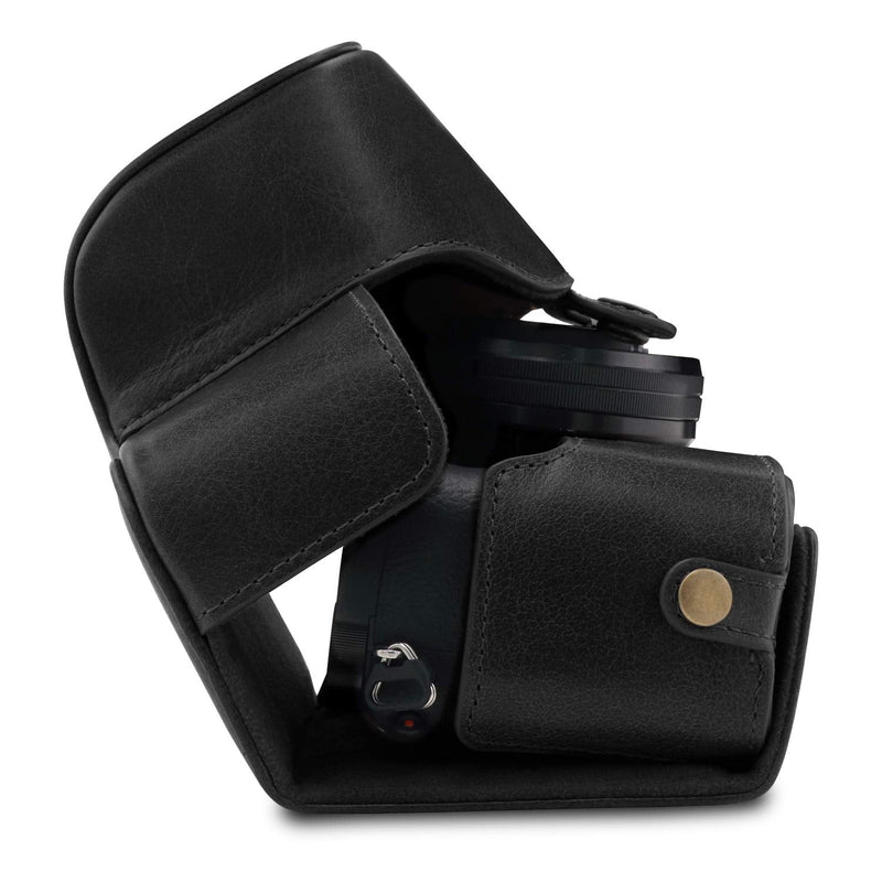  [AUSTRALIA] - MegaGear Ever Ready Genuine Leather Camera Case Compatible with Sony Alpha A6100, A6400 (16-50mm) Black