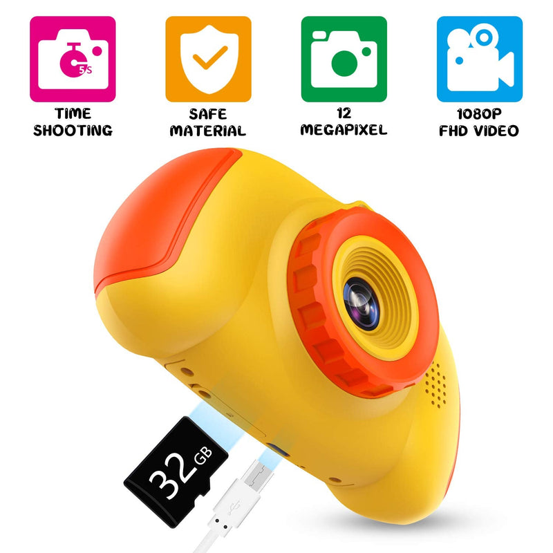  [AUSTRALIA] - Kids Camera for Boys Girls - Upgrade Kids Selfie Camera, Birthday Gifts for Girls Age 3-9, HD Digital Video Cameras for Toddler, Portable Toy for 3 4 5 6 7 8 Year Old Girl with 32GB SD Card (Yellow) Yellow one size