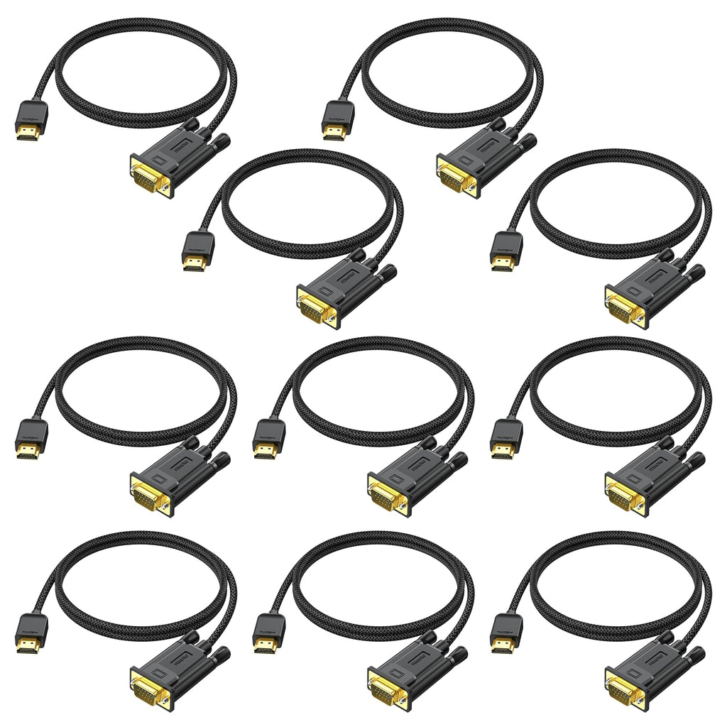  [AUSTRALIA] - FEMORO HDMI to VGA Cable 3ft 10 Pack, HDMI-to-VGA Monitor Cable HDMI Adapter Cord (Male to Male) for Monitor, Computer, Laptop, Desktop, PC, Projector, HDTV and More