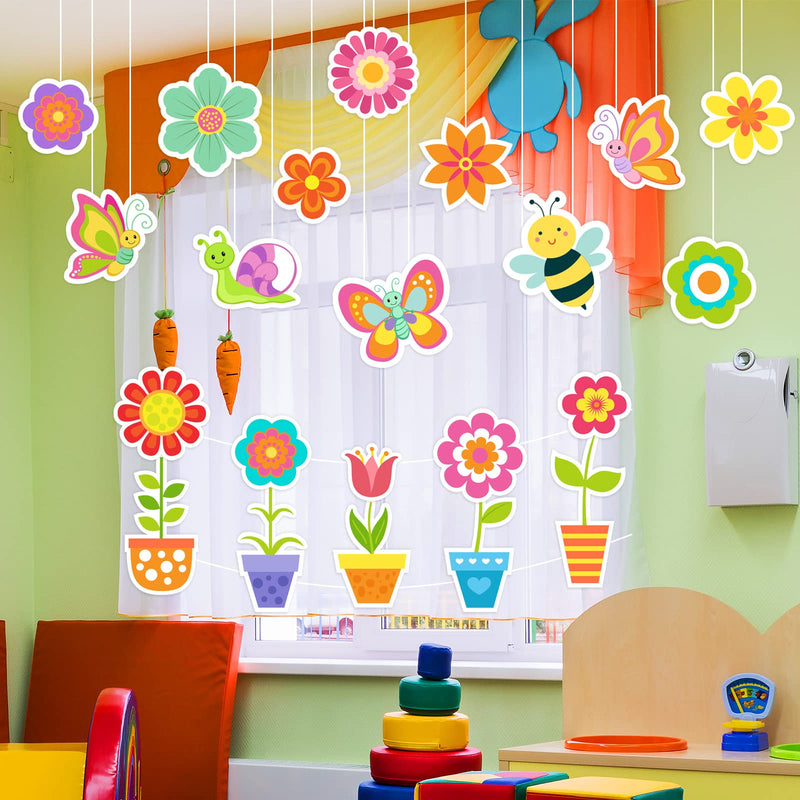  [AUSTRALIA] - Whaline 45Pcs Spring Cut-Outs with 100Pcs Glue Points 25 Designs Retro Flower Cutouts Colorful Butterfly Bee Snail Flower Pot Cutout for School Classroom Bulletin Border Decoration Party Supplies