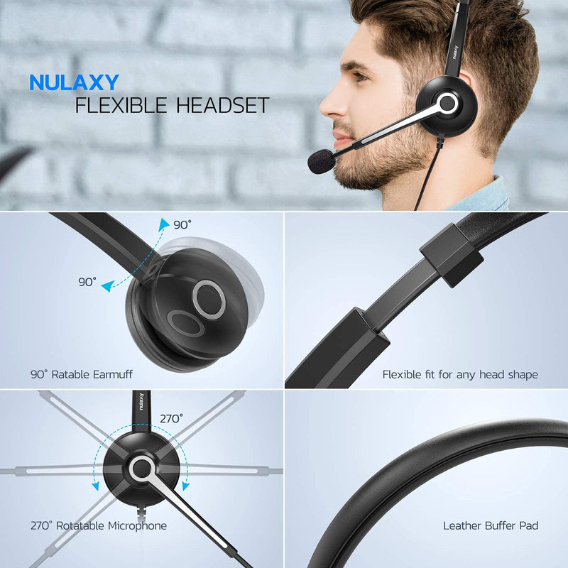  [AUSTRALIA] - Nulaxy Computer Headset with Microphone, Wired USB Headset for Laptop PC, 3.5mm Jack Inline Control Headphone with Noise Cancelling Mic, Business Call Center Headset for Skype, Office, Classroom, Home B