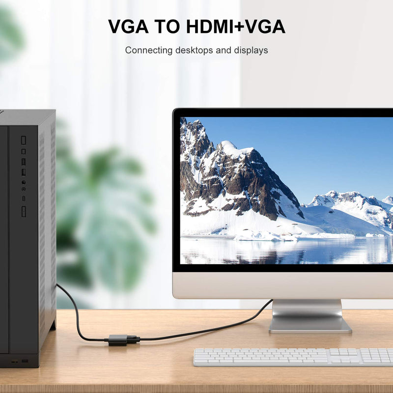  [AUSTRALIA] - VGA to HDMI VGA Adapter, Chosure VGA Splitter 1 VGA in HDMI VGA 2 Out (VGA HDMI Interface Display at The Same time), VGA to HDMI VGA Adapter for Computer, Desktop, Laptop, PC, Monitor, Projector vga to hdmi&vga