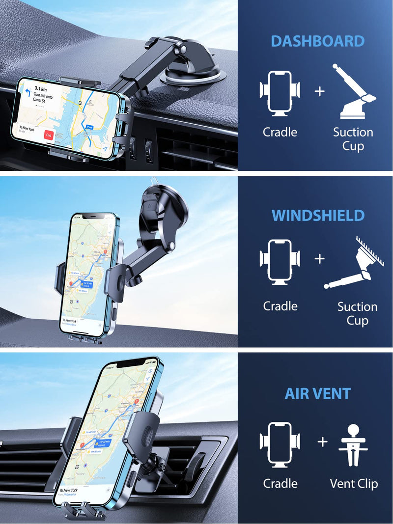  [AUSTRALIA] - VICSEED Phone Mount for Car [𝗦𝘁𝗿𝗼𝗻𝗴 𝗦𝘂𝗰𝘁𝗶𝗼𝗻][𝗟𝗼𝗻𝗴 𝗔𝗿𝗺] Super Stable Car Phone Holder Mount for All Phones with Thick Cases 3 in 1 Universal Cell Phone Holder Mount