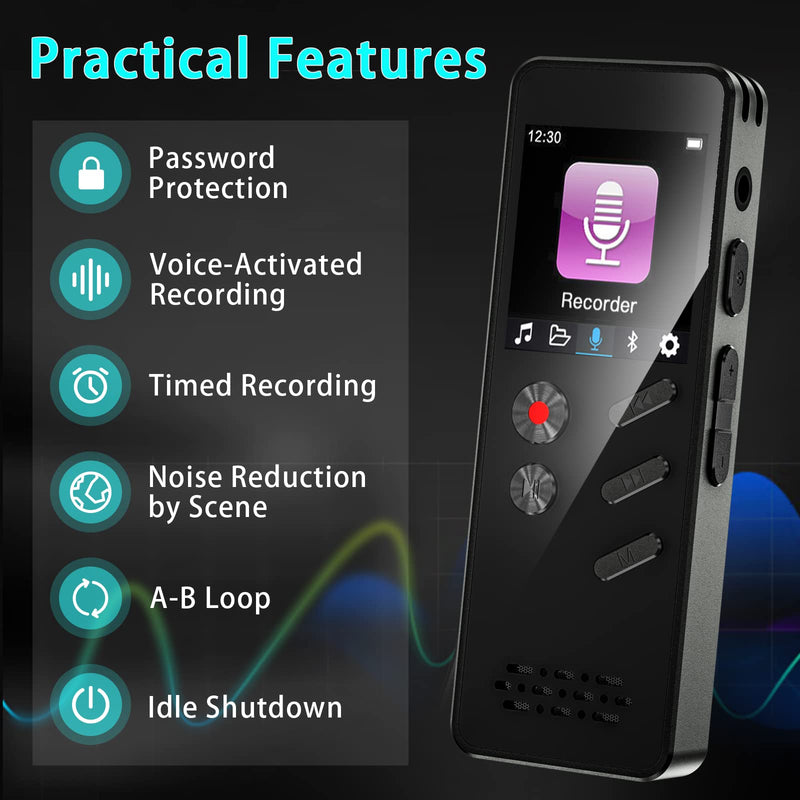  [AUSTRALIA] - AiMoonsa 64GB Digital Voice Recorder, Voice Recorder with Playback Bluetooth 1000mAh Battery Speaker Audio Recorder for lectures Meetings Interviews Voice Activated Recorder MP3 Player with Bluetooth