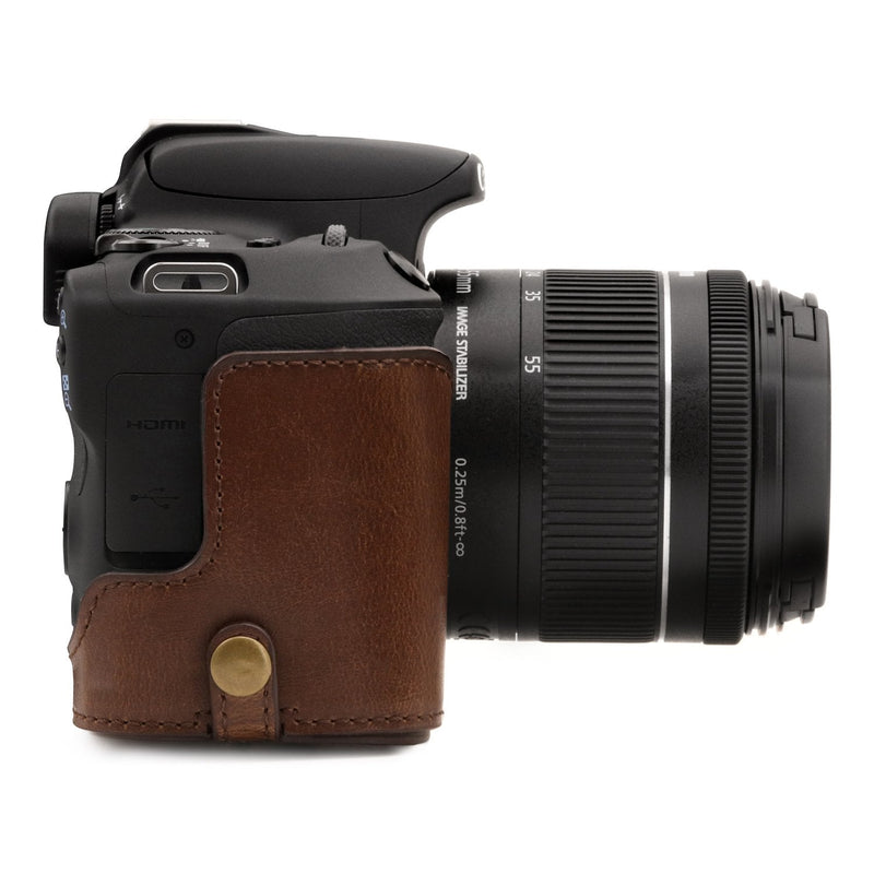  [AUSTRALIA] - MegaGear Ever Ready Leather Camera Case Compatible with Canon EOS Rebel SL3, Kiss X10, Rebel SL2, Kiss X9 18-55mm Lens Dark Brown