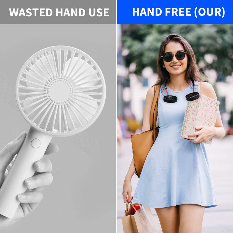  [AUSTRALIA] - Portable Neck Fan Hand Free Personal Mini Fans USB neck hang fan, 360 Degree Free Rotation personal cooling fan handheld portable fans,Wearable neck fan Suitable for Traveling ,Sports, Office(Black) Black