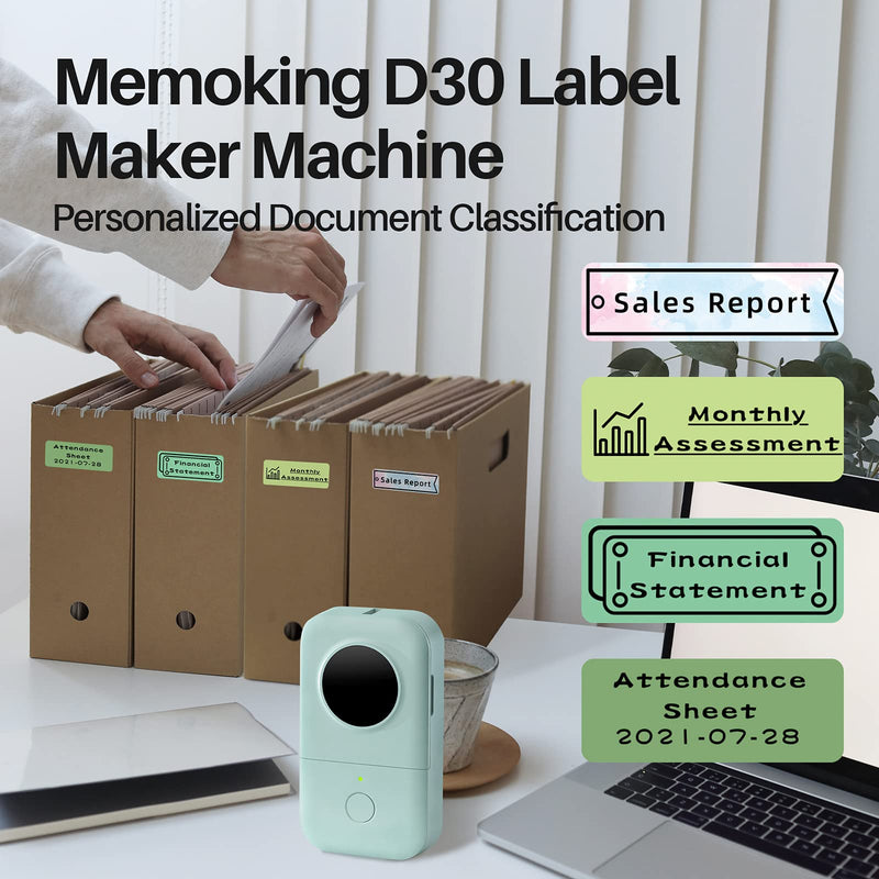  [AUSTRALIA] - Memoking Label Maker Sticker Machine-D30 Thermal Label Printer Inkless Portable Bluetooth Label Sticker Maker, Mini Bulk Printer for Business Home Office, Compatible with Phomemo D30 iOS Android,Green Green 1 Pack