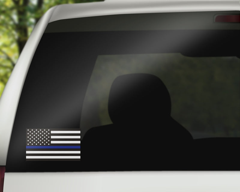  [AUSTRALIA] - Classic Biker Gear Reflective Thin Blue Line Decal - 3x5 in. American Flag Decal for Cars and Trucks, Support Police and Law Enforcement Officers (3 Pack) 3 Pack