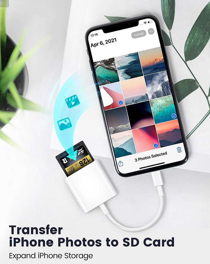 [AUSTRALIA] - Apple Lightning to SD Card Camera Reader, Trail Camera Viewer SD Memory Card Adapter for iPhone 14/13/12/11/XS/XR/X/8/7/iPad, Plug and Play