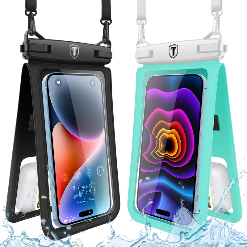  [AUSTRALIA] - Takfox Double Space Waterproof Phone Pouch [2-Pack], Dual Large Cellphone Dry Bag Case for Samsung Galaxy S23 Ultra S22 S21 A14 A13 A03S A54 iPhone 14 Pro Max 13 XR Fit All Phones Up to 7"-Black/Green Black & Green