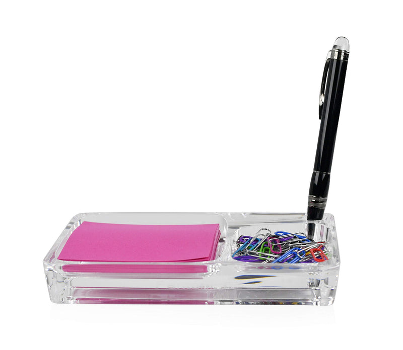 ARAD Acrylic Container for Office Supplies, Dual Compartment for Sticky Notes/Pens - LeoForward Australia