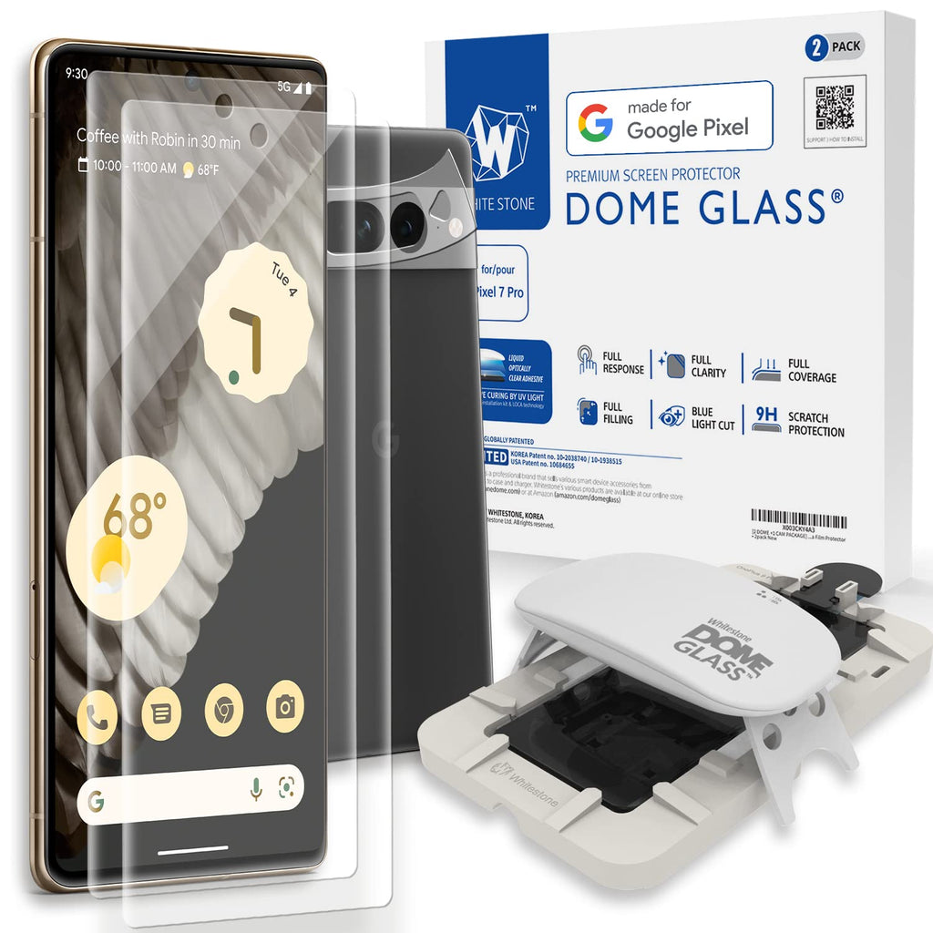  [AUSTRALIA] - [2 DOME GLASS +1 CAM PACKAGE] Whitestone Dome Glass Screen Protector for Google Pixel 7 Pro (2022), Full Tempered Glass Shield with Liquid Dispersion Tech [Easy to Install Kit] Smart Phone Screen Guard with Camera Film Protector - 2pack