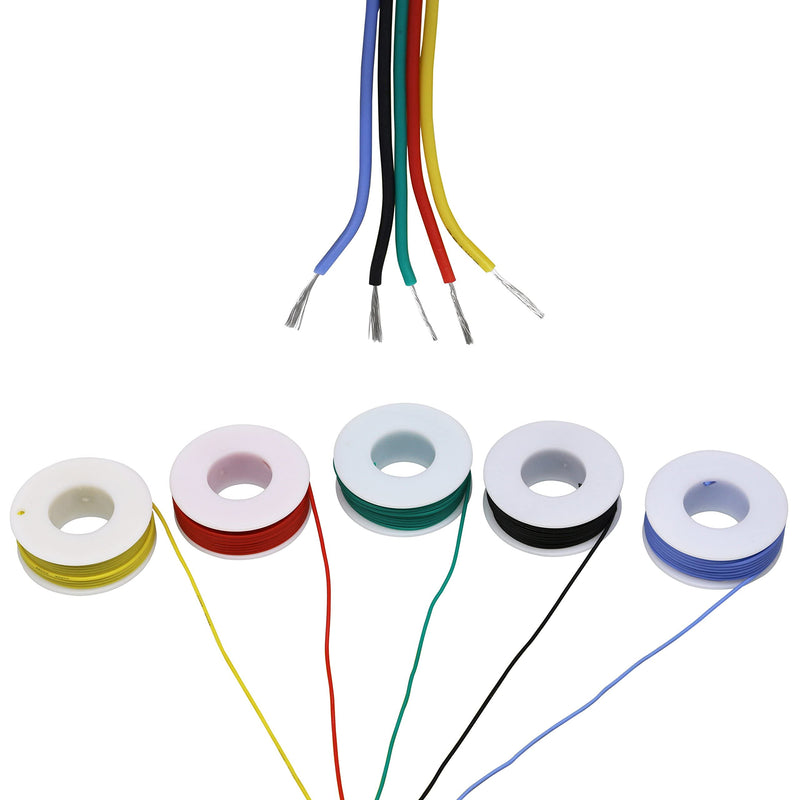  [AUSTRALIA] - Striveday™ 30 AWG Flexible Silicone Wire Electric wire 30 gauge Tinned Copper Hook Up Wire 300V Cables electronic stranded wire 150℃ cable electrics DIY BOX-1 30AWG Silicone wire Box1=Red+Blue+Green+Yellow+Black