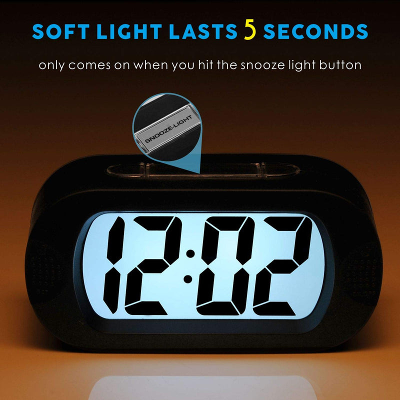  [AUSTRALIA] - Kids Alarm Clock - Plumeet Large Digital LCD Travel Alarm Clocks with Snooze and Night Light - Ascending Sound and Handheld Sized - Best Gift for Kids (Black) Black