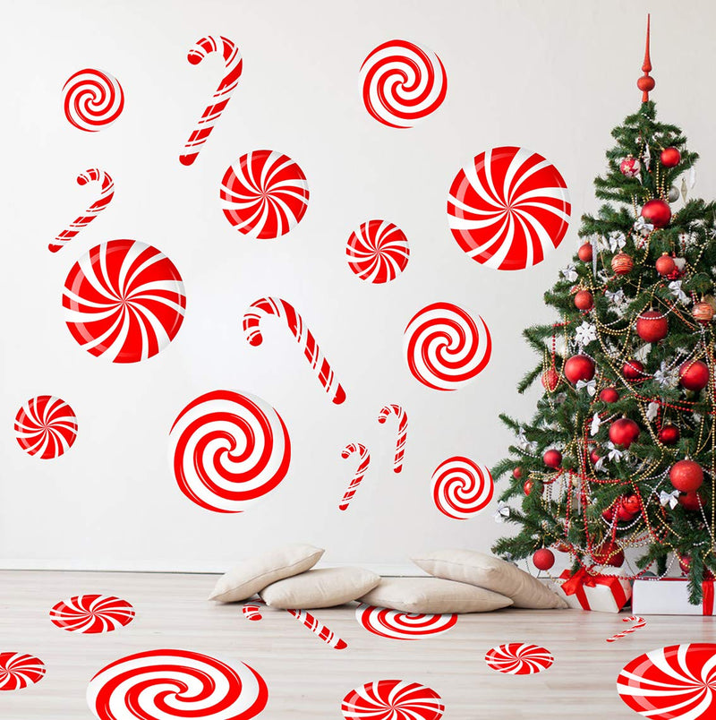  [AUSTRALIA] - CIOEY Peppermint Floor Decals 24 Pieces Large Stickers for Christmas Candy Land Party Decorations, Store Decor Floor Windows Walls Winter Holiday Decoration Supplies, Red and White