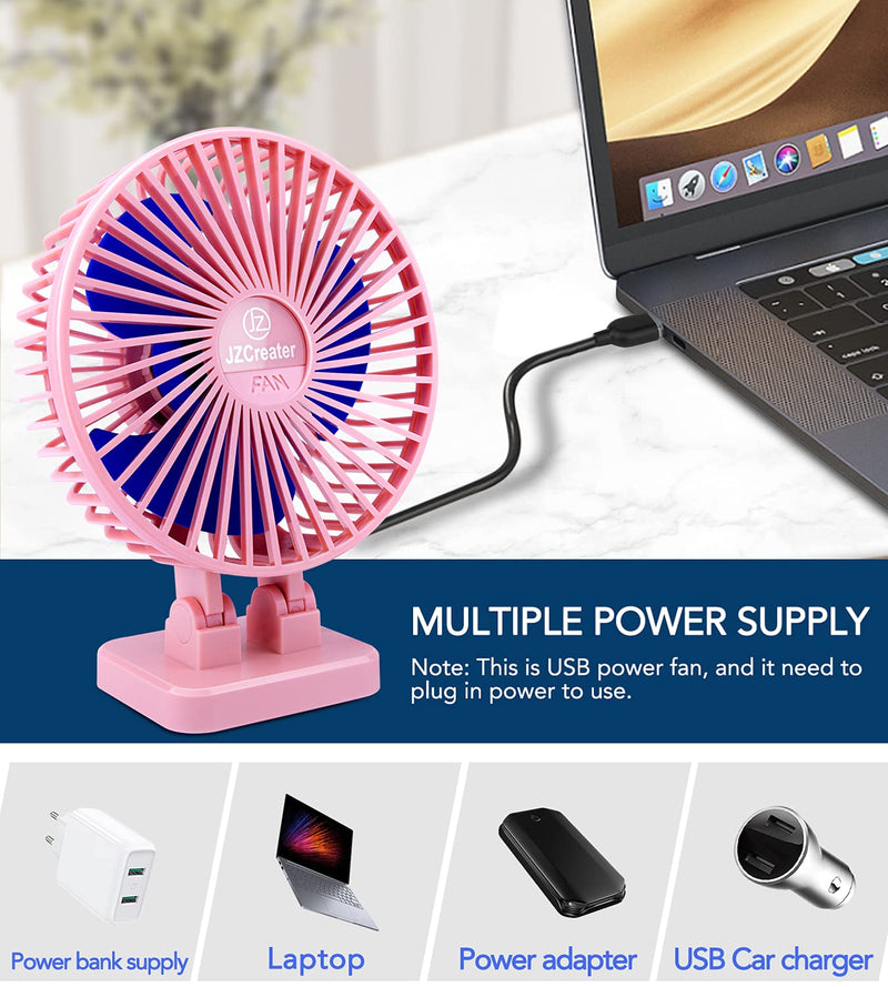  [AUSTRALIA] - JZCreater USB Desk Fan, 3 Speeds Desktop Table Cooling Fan in Single Button , Head Rotation Strong Wind, Quiet Mini USB Personal Fan for Home Desktop Office Table，Pink A03_Pink
