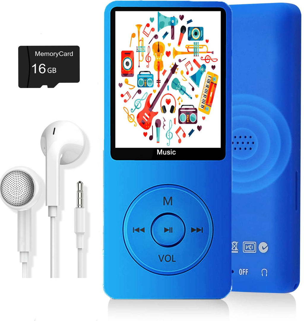  [AUSTRALIA] - MP3 Player, Music Player with 16GB Micro SD Card, Build-in Speaker/Photo/Video Play/FM Radio/Voice Recorder/E-Book Reader, Supports up to 128GB Lake blue