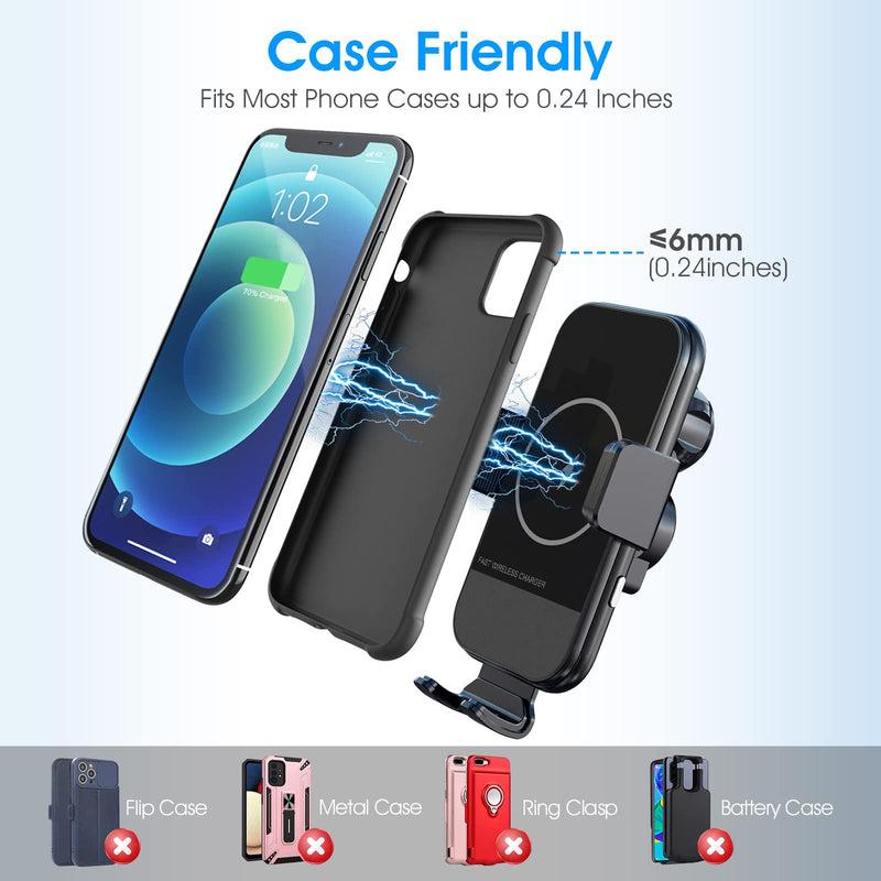  [AUSTRALIA] - Wireless Car Charger, HYUNDAI 15W Qi Fast Charging Phone Mount for car, Auto-Clamping Windshield Dashboard Air Vent Car Phone Holder Mount for iPhone 14/13/12/11/, Samsung S22+/S21/S10/Note 20 etc black-Sucker